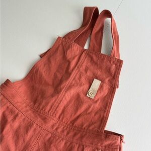Brick Red/Orange Overall Dress with Button Pocket